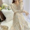 Dresses Layers Two Autumn Spring Fashion Female Printed Floral Long Sleeve Vneck Aline Casual Dress Women Chiffon Dresses With Lining