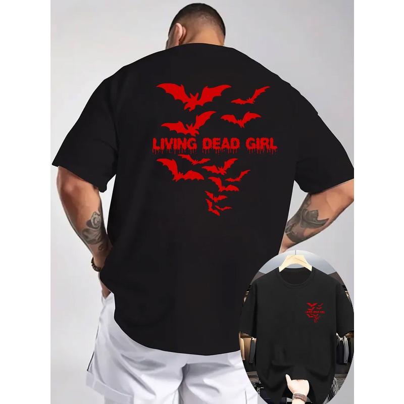

Summer Men s Casual Short-Sleeve T-Shirt, Ribbed Crew Neck Top, Front and Back Print, Cool and Comfortable, Bat Pattern Print, Men s Printed Summer 4XL чорний