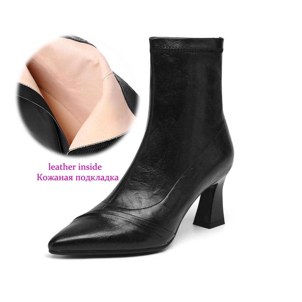 Krazing Pot Microfiber Pointed Toe Thin High Heels Modern Boots Size 42 Zip Plus Size Women Elastic Ankle Boots