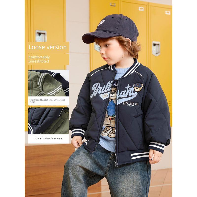Right European Style Boys' Academy Bear Series Baseball Cotton Jacket Waterproof Warm Cotton Clothing Children's New Winter Style