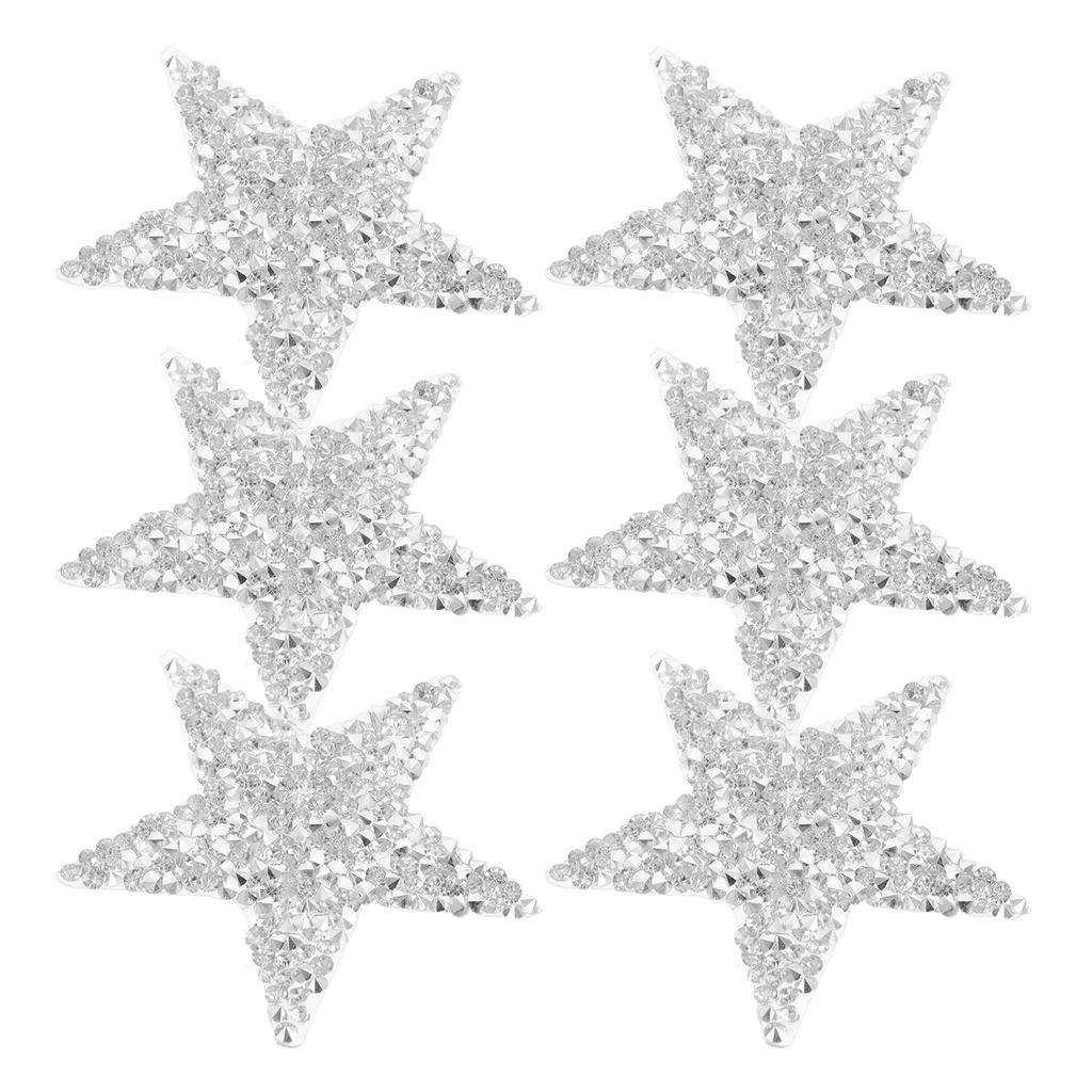 6pcs Diy Star Iron-On Rhinestone Patches Sparkly Adhesive Appliques For Clothing & Party Decoration Convenient Heat Transfers