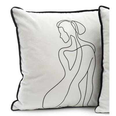 [A3699] - Velvet Cushion 'Arty' Black White - 40x40 Cm (silhouette Woman)