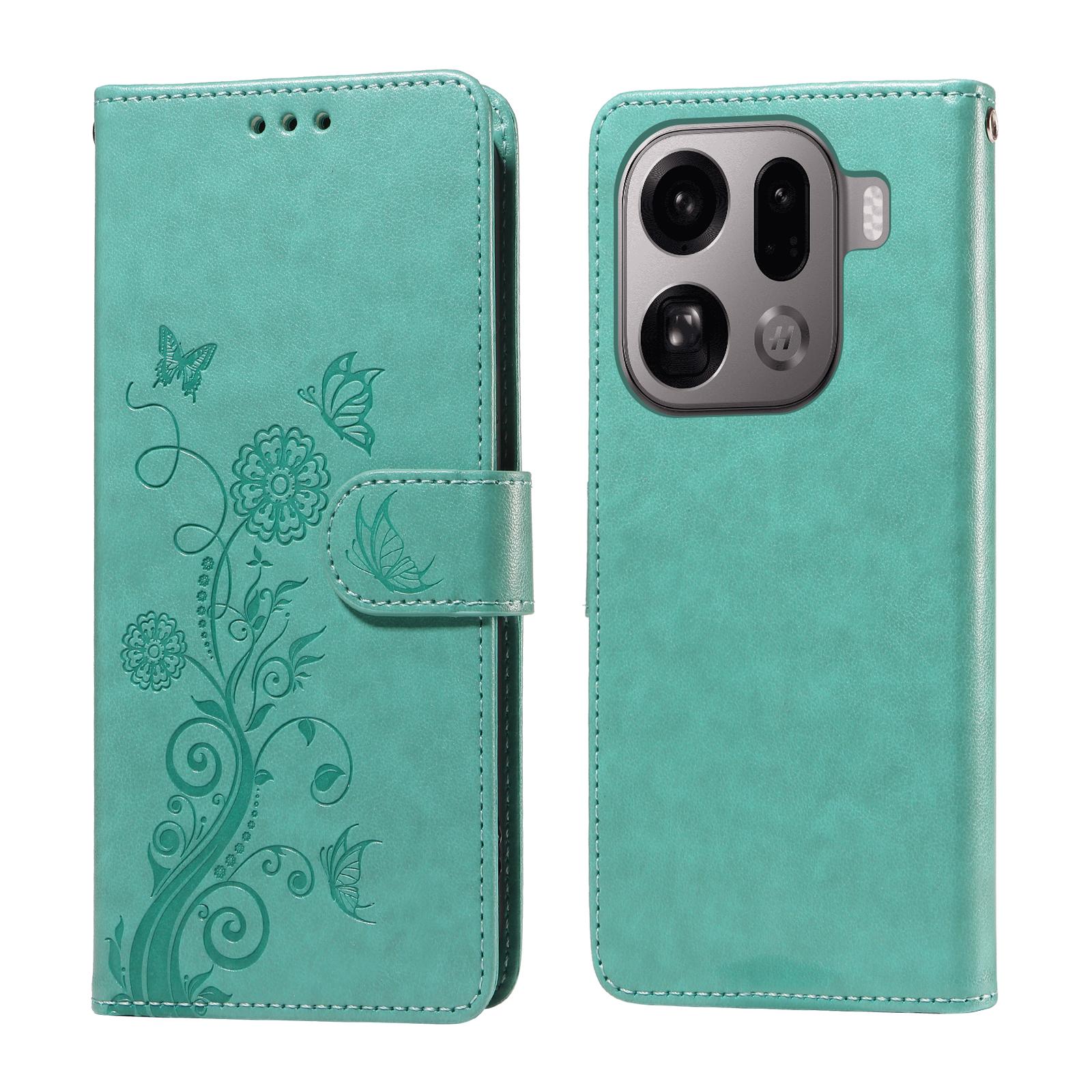 

For Oppo Find X9 Pro 5G Leather Case Butterfly Floral Imprint Wallet Stand Cover