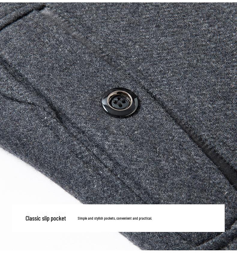 Pánský vlněný business kabát s odnímatelným dvouvrstvým límcem, podzimní/zimní zesílené bavlnou silné svrchní oblečení