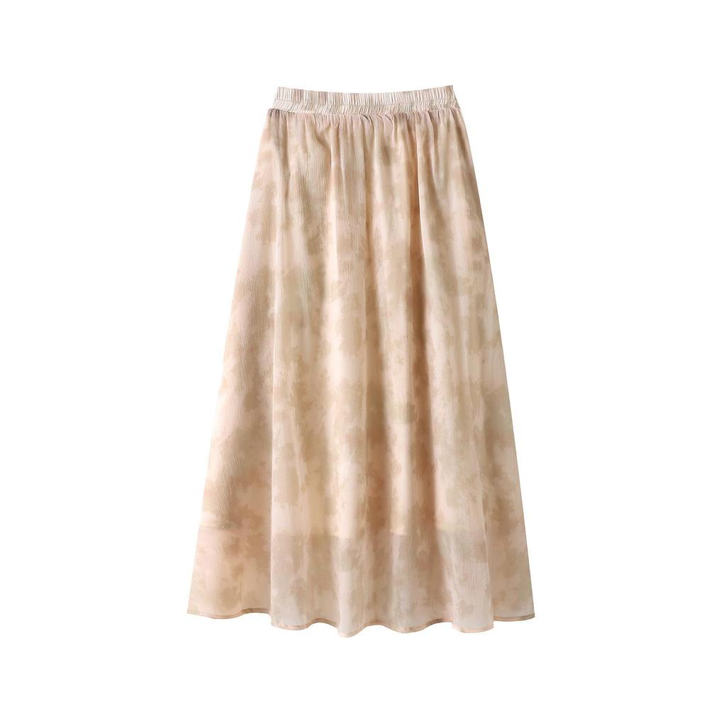 (2XL~6XL) Tie-dye Print Skirt for Women Elastic High Waist Ruffled A-line Skirt Summer Elegant Fashion Thin Loose Skirt Breathable Soft Plus Skirt