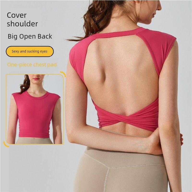 

Спортивная футболка для йоги, цельный топ с чашечками, красивая спинка, стильная открытая спина, сексуальная, без рукавов, для тренировок, с нагрудными подушечками, быстросохнущая одежда для йоги Raspberry Red L