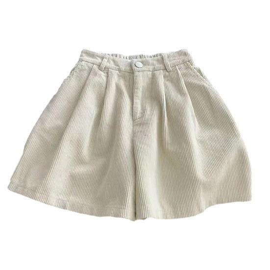 Vintage-Cord-Damen-Shorts, elastisch, hohe Taille, Knopf, Reißverschluss, Shorts, Taschen, weites Bein, kurze Hose