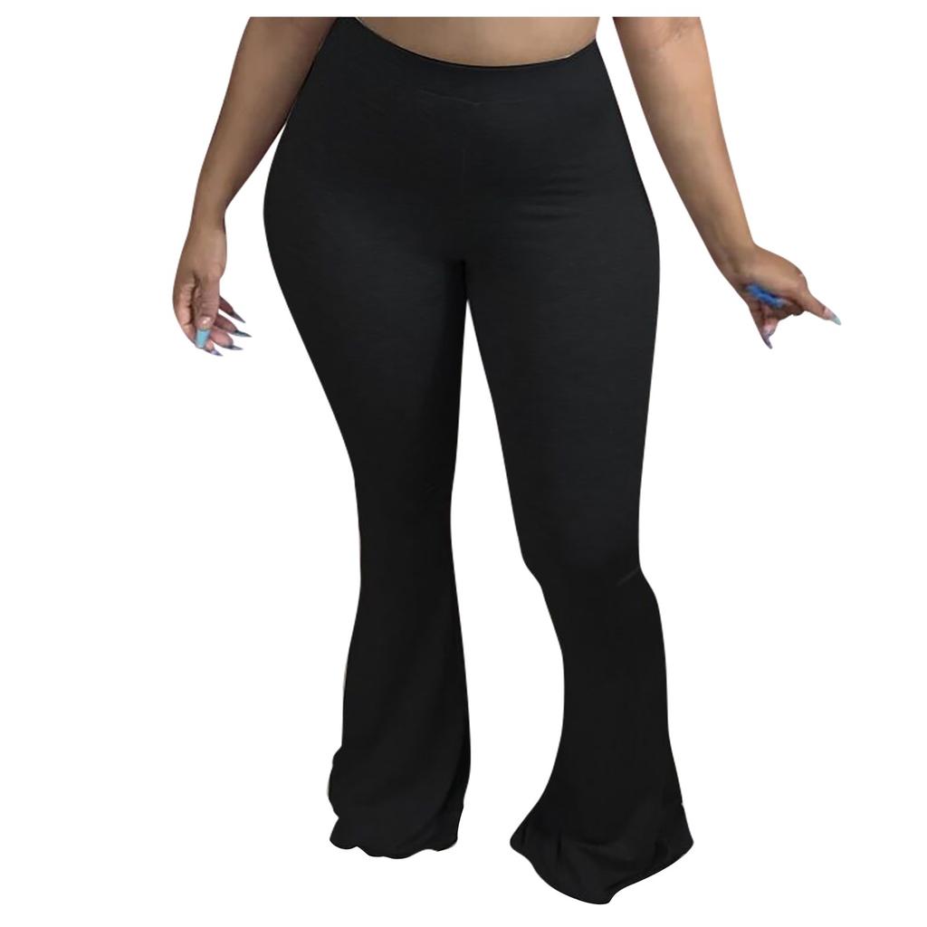 Women's Casual High Waist Elastic Waistband Flared Long Pants Soft Stretch Fabric Comfortable Fit Everyday Wear