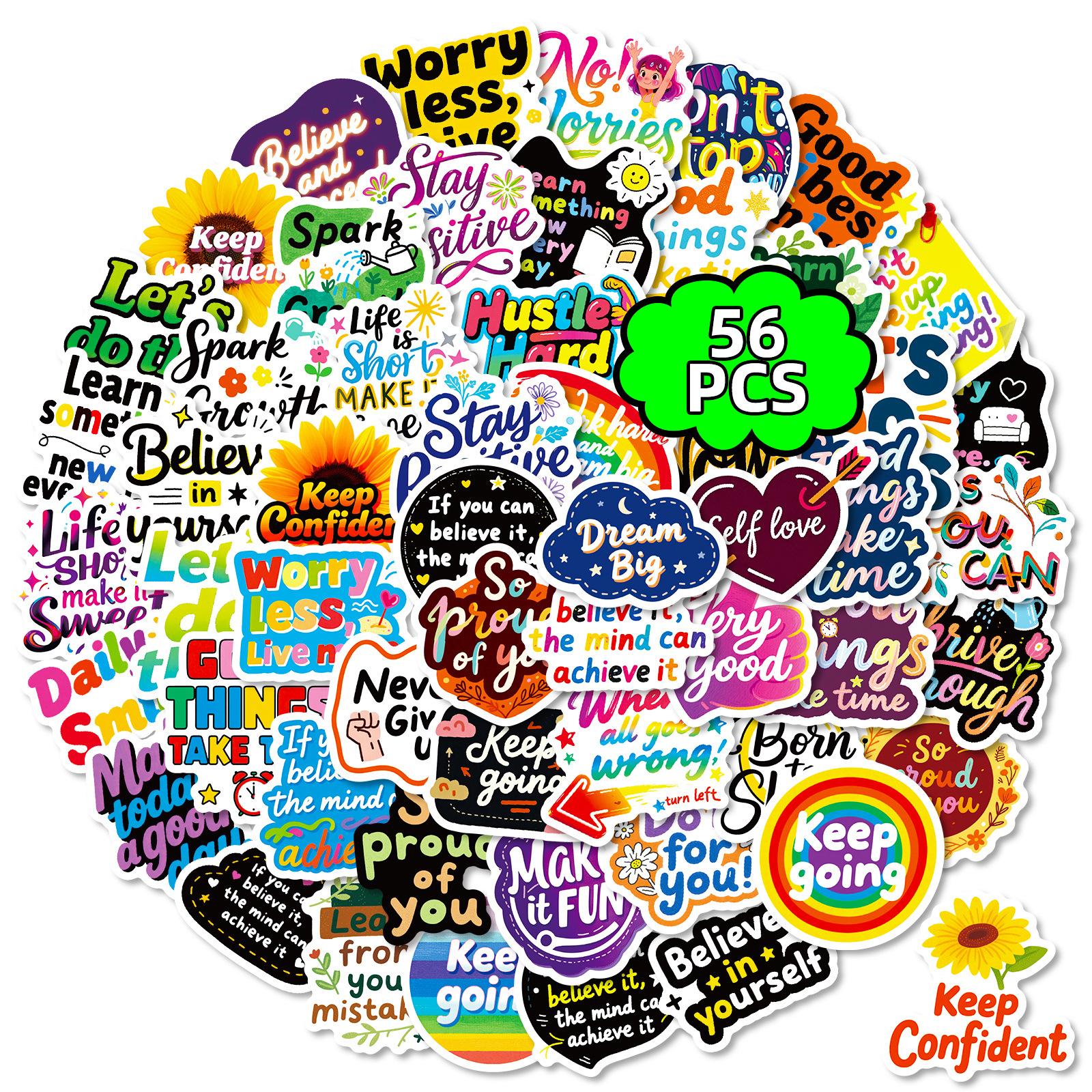 56 Inspirational Graffiti Stickers Positive Affirmation Text Stickers Decorative Hand Account Notebook Waterproof Stickers