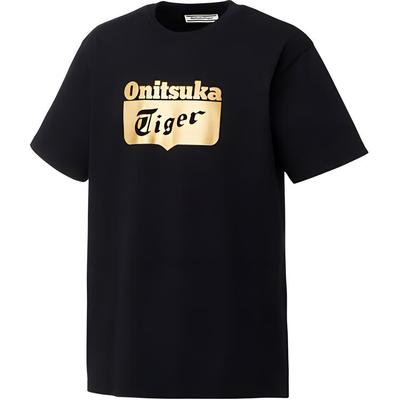 ONITSUKA TIGER T-shirt à col rond et manches courtes à lettres Unisexe T-shirts Noir Or 2183B174-001