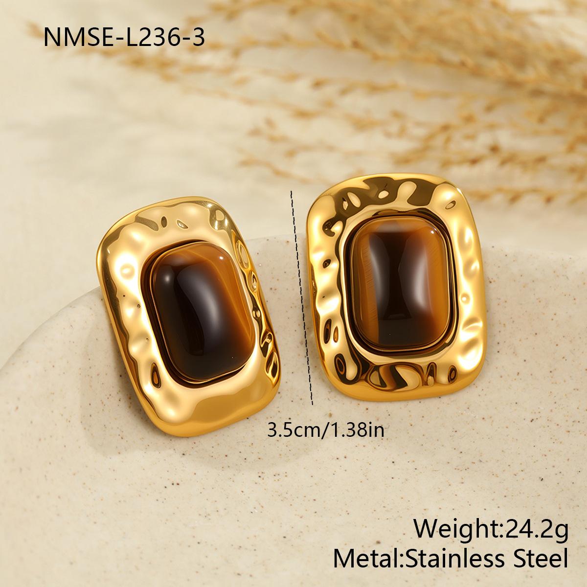 GEMCHIC Women s Retro Gold Plated Stainless Steel Square Agate Stud Earrings Fashion Geometric Jewelry