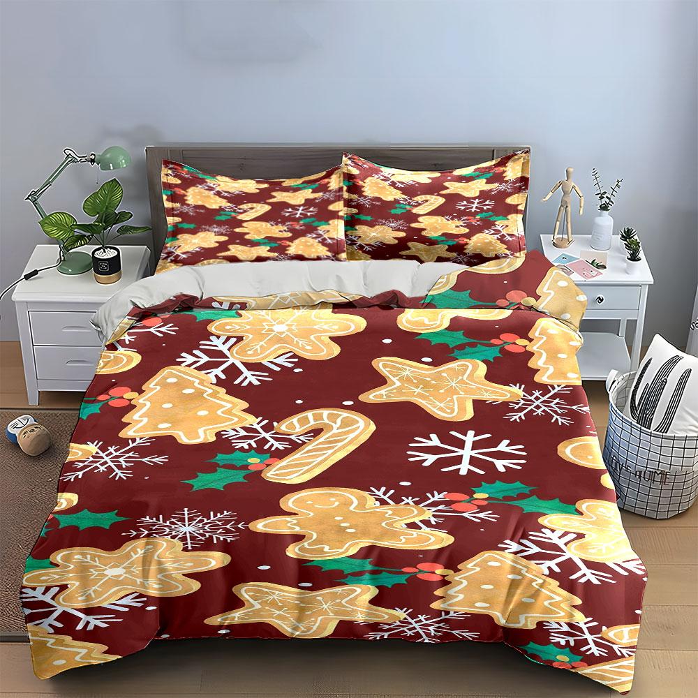 Christmas Cookies Pattern Set Bedding Duvet Cover Set Duvet Cover Pillowcases (1*Duvet Cover 2*Pillowcases, without duvet insert)