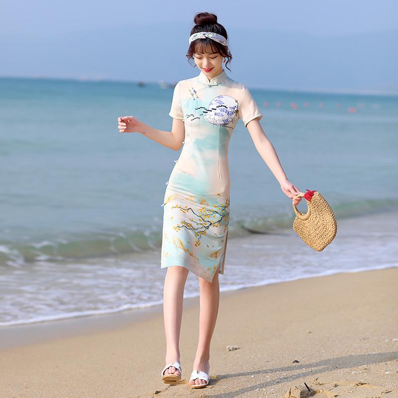 Robe Cheongsam Rétro Stretch Quadridirectionnel Moyen Simple Couche 2025