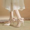 French Elegant White High Heels Women's Stiletto Wedding Shoes with Skirt Satin Wedding Shoes Bow Spring and Autumn Pointed Shoes