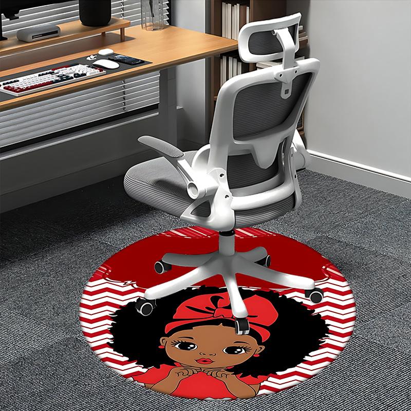 Red Afro Girl Chair Mat   Round Carpet for Home Decor, Office, Living Room, Bedroom Gift0277b