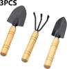3PCS Mini Gardening Tool Set - Wooden Handle Garden Tools with Trowel, Transplanter & Cultivator Rake, Perfect for Planting, Transplanting & Small