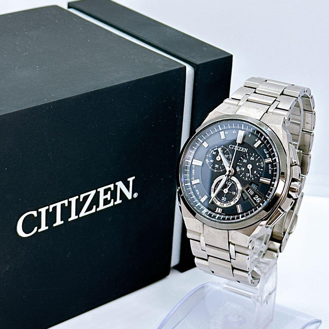 CITIZEN Citizen Atessa Radio Solar Men s Watch Chronograph with Titanium Frame H610-T018068 Eco Drive Operation Confirmed