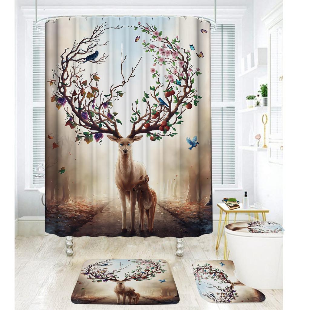 Bathroom Shower Curtain Four-Piece Digital Printing African Animal Waterproof Shower Curtain Shower Curtain Partition Curtain Bath Mat