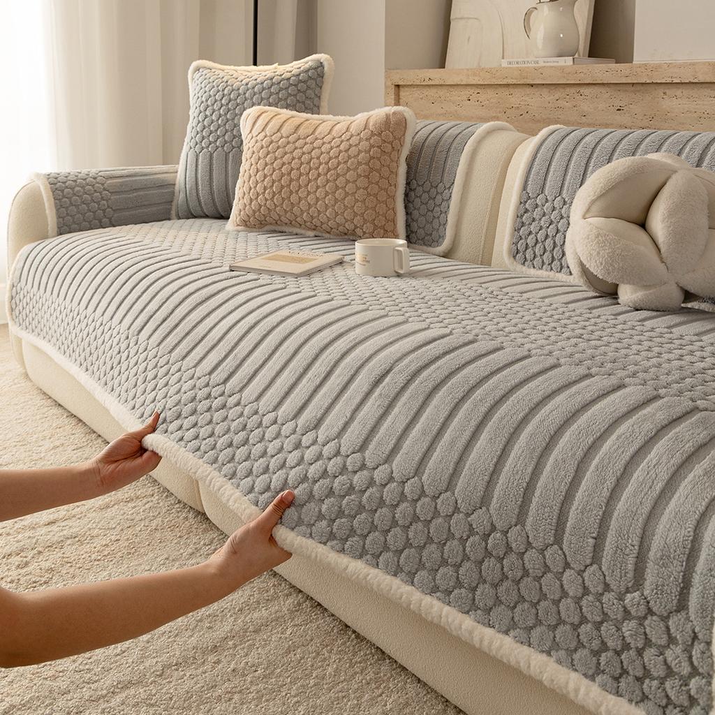 New Winter Autumn Plush Thickened Warm Non-Slip Cushion For Straight Leather Sofa Soft Cozy Seat Pad Living Room Home Decor