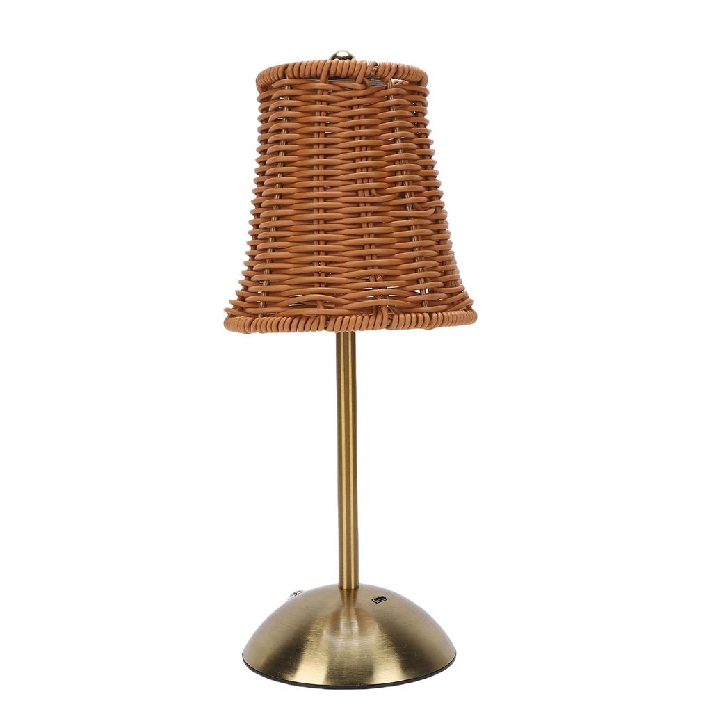 Vintage Rattan Table Lamp LED Dimmable 3 Color Temperatures Rechargeable Cordless Bedside Lamp for Bedroom Living Room