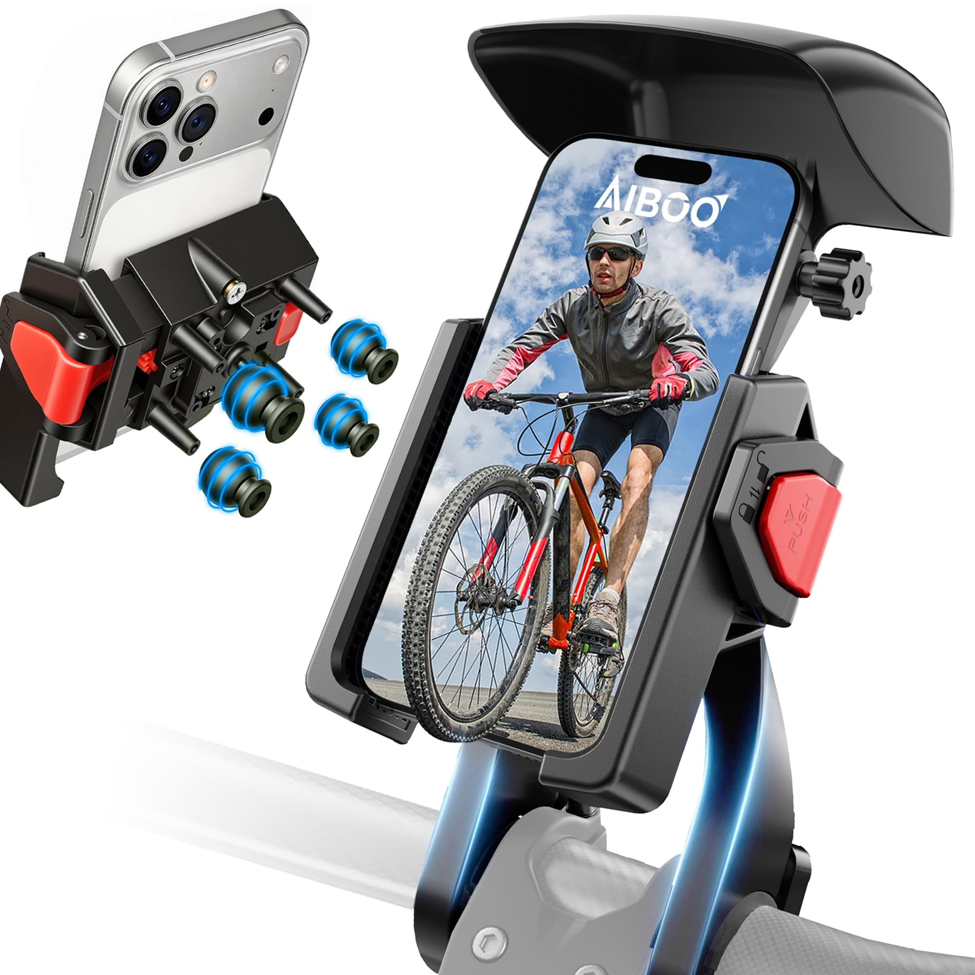 AIBOO Bicycle Smartphone Holder Model with Sun Motorcycle Smartphone Holder Bicycle Phone Holder Motorcycle Super Vibration Absorption Sunshade Type