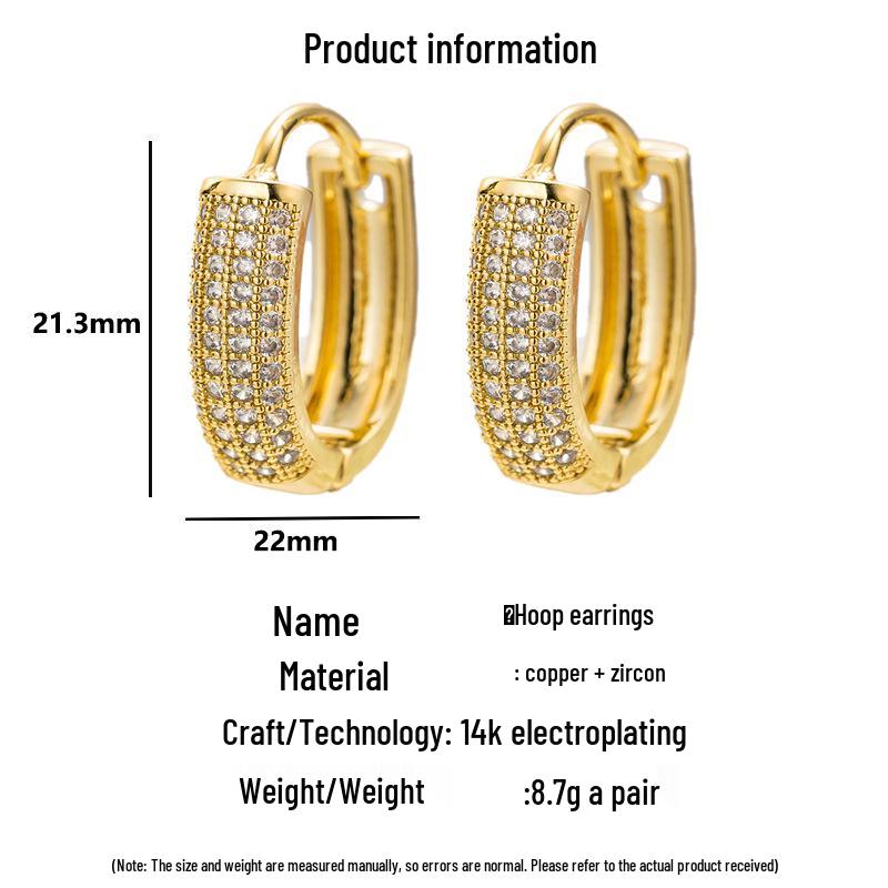18K Gold U-shaped Geometric Earring Hoops with Zirconia Earring Backs - European & American Fashion