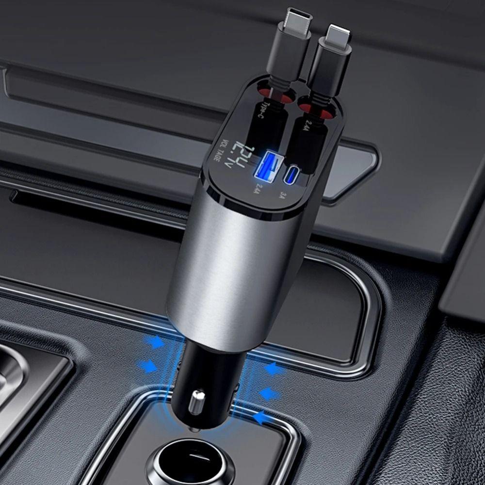 4 in 1 Car Phone Charger 80cm Retractable Cables Vehicle Mounted Inverter Car