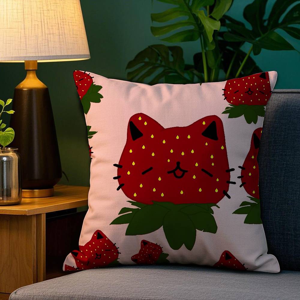 Niedlicher Erdbeerdruck Kissenbezug Sofa Wohnzimmer Schlafzimmer Doppelseitiger Druck Quadratisches Kissen Nickerchen Kissenbezug