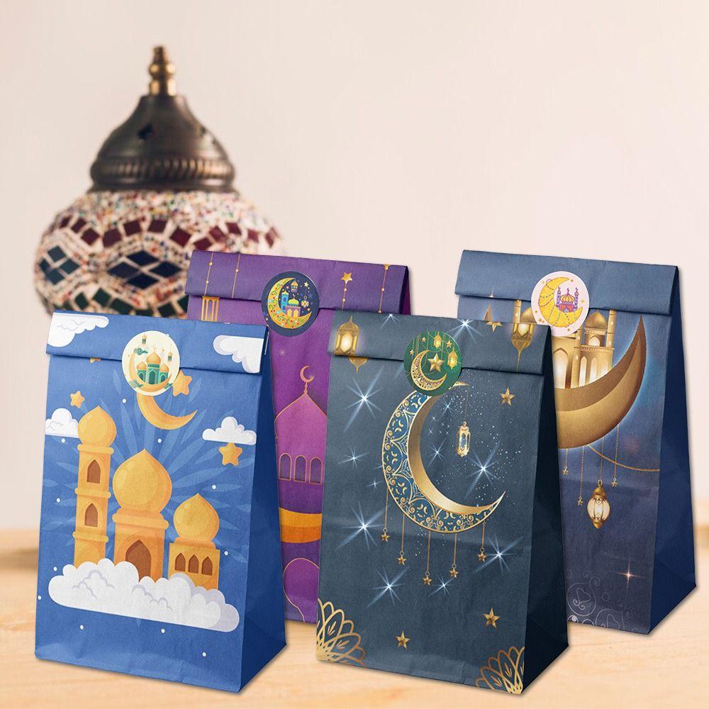 12Pcs Kraft Paper Ramadan Gift Bag Multicolor Eid Mubarak Gift Paper Bags  Festival Decorations