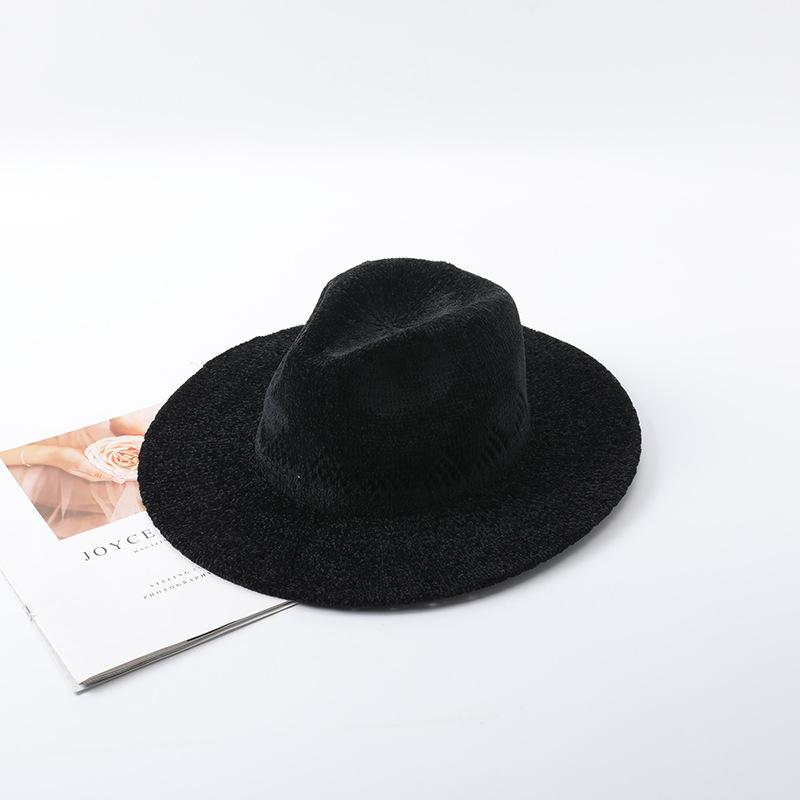 Solid color jacquard hat flat edge big edge sun hat British jazz hat top hat