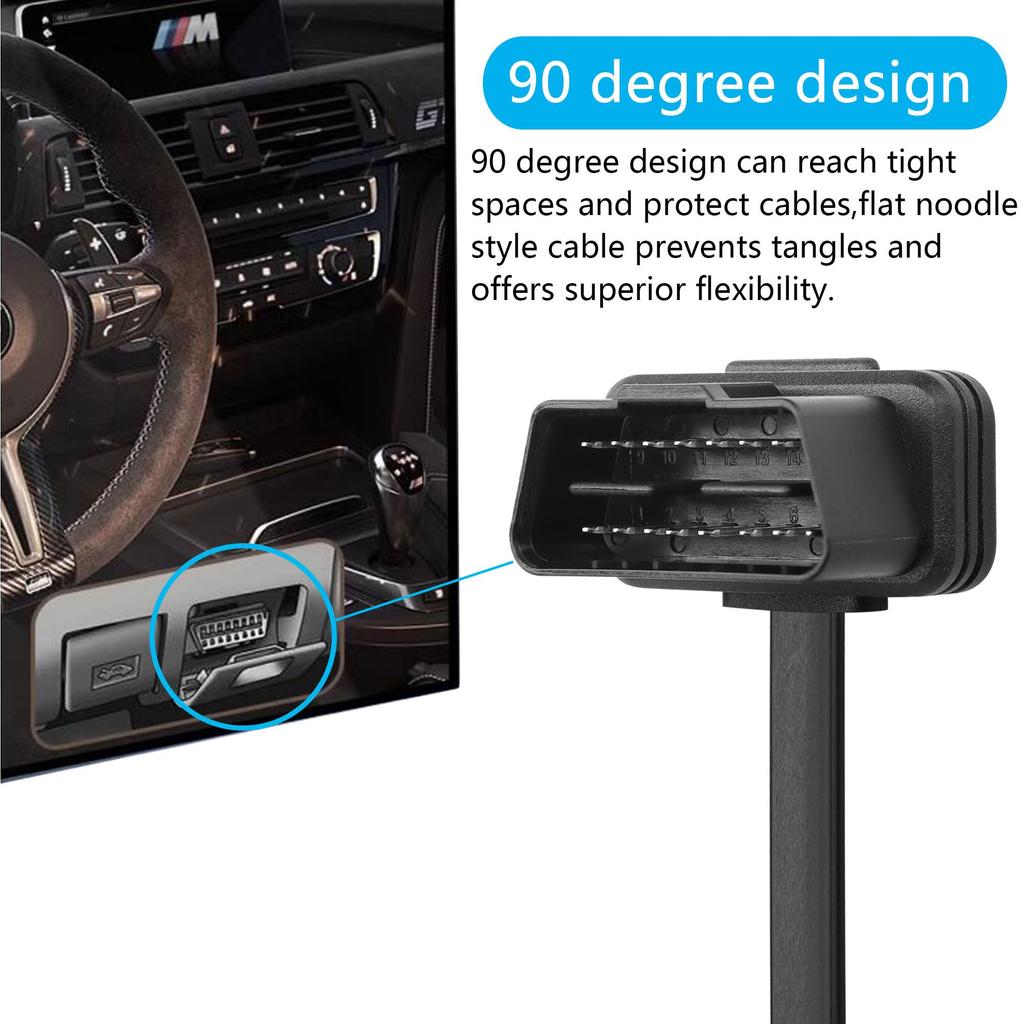 CERRXIAN OBD-II OBD2 16Pin 1 Male To 3 Female Splitter with Switch Flat Extension Cable Adapter 0.6M