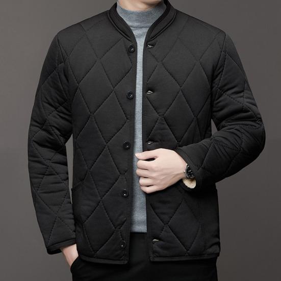 Autumn Winter Solid Color Cotton Jacket Stand Collar Long Sleeve Quilted Padded Thickened