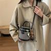 Bucket Bag Plaid Woolen Handbag Fashion Designer Small Handbag Female Mini Crossbody Bag Round Cylinder One Shoulder Bag