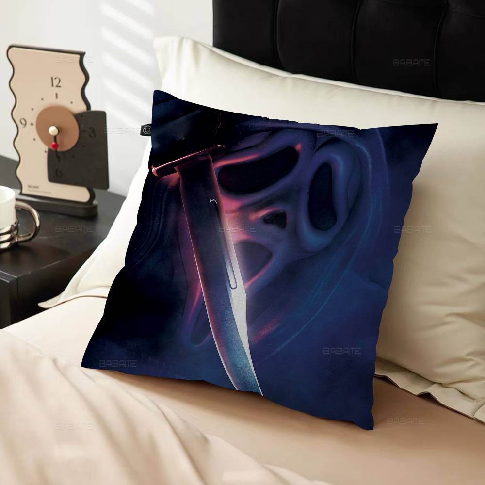 S-Scream Horror Movie Pillow Covers Cartoon Sofa Decorative Home Double-Sided Printing Short Plush Cute Cushion Cover