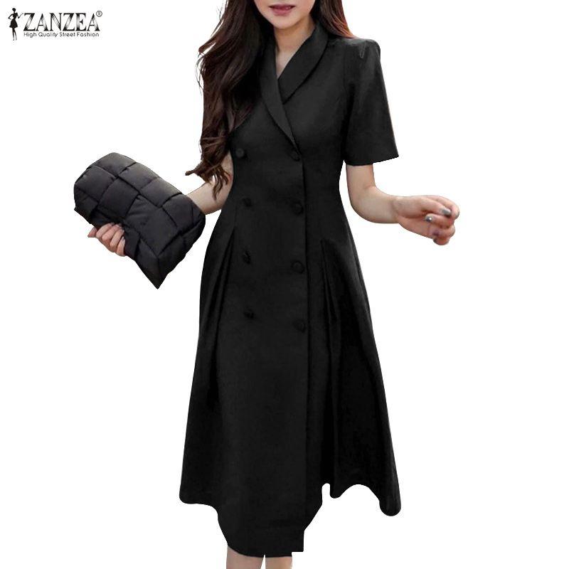 ZANZEA Damen Sommer V-Ausschnitt Lässiges Kurzarmkleid