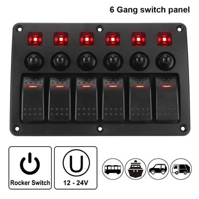 Marine Rocker Switch Panel Waterproof Car Switch Panel with Sticker 6 Gang 12~24V Circuit Control Interior Parts