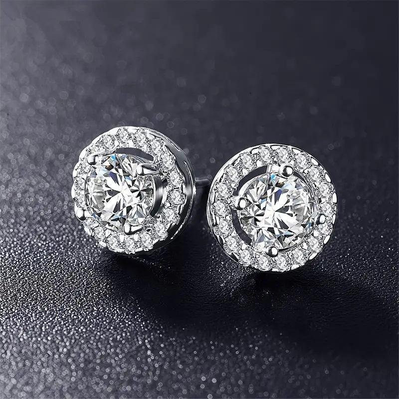 Round Diamond Stud Earrings Fashion European and American Women's Zircon Earrings Ear Jewelry