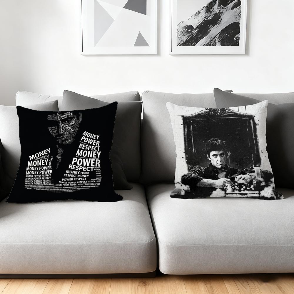 Cushion Cover Silky Short Plush Home Sofa Cushion Cover - Invisible Zipper Home Decoration Scarface-S Movie