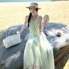 Seaside gentle temperament light green chiffon suspender dress women's summer small loose a word holiday dress