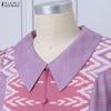 ZANZEA Women Casual Doll Collar Short Sleeve Ethnic Print Dress