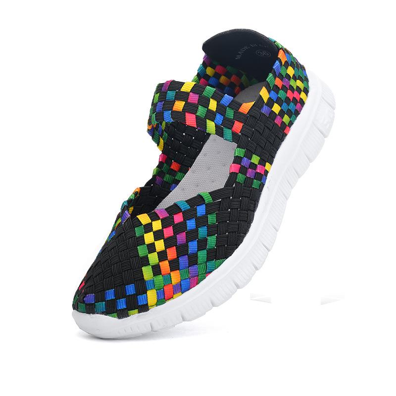 Sapatos Tecidos com Elástico Leve para Mulheres de Meia-Idade e Idosas, Tamanho Grande 42-43, Sapatos Casuais Planos para Mãe.