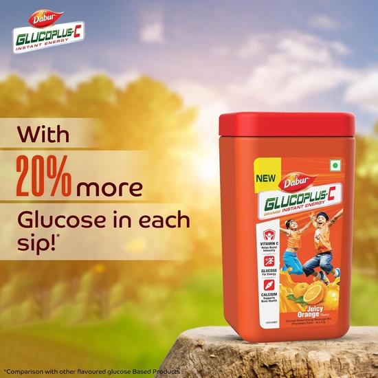 Dabur GlucoPlus-C Juicy & Tasty (Orange Flavour) Powder- 400g Jar | Vitamin C Helps Boosts Immunity | Calcium Supports Bone Health