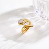 Cubic Zircon Irregular Hollow Opening Ring for Women, Geometric Twist Lines Stainless Steel Ring, Fashion Waterproof Jewelry