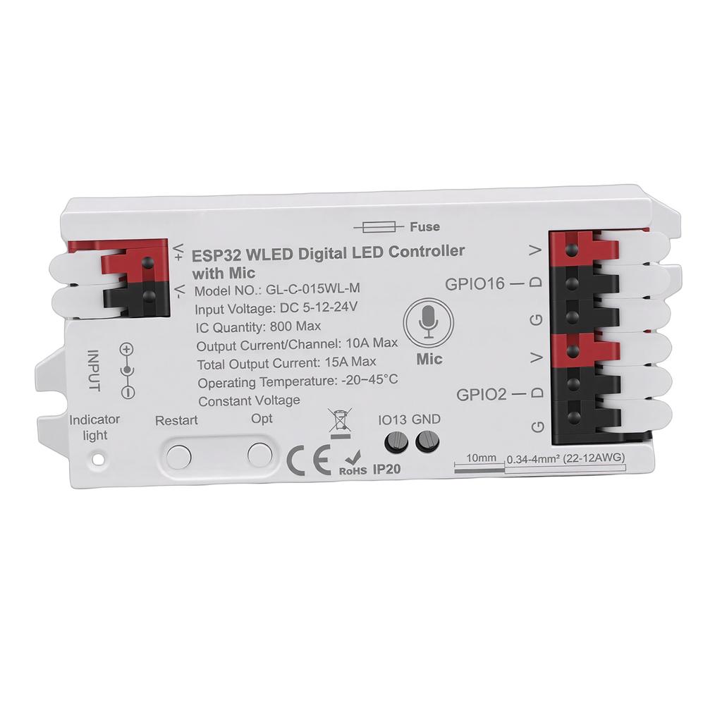 LED Strip Controller Built in Mic Music Sync WiFi APP Control Over 100 Lighting Effects Addressable LED Controller for