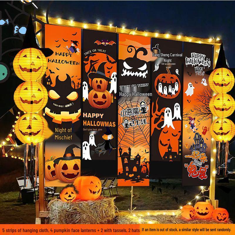 Halloween Förskola Bar Utomhusdekor: Hängande pumlykta & Fotorekvisita-prydnader