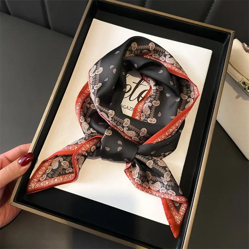 2025 New Scarf Women Fashion Neckerchief Hairband Silk Feeling Lady Handle Bag Ribbon Decoration Ties Long Print Scarves