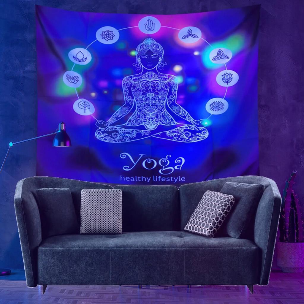 Fluorescent Tapestry UV Psychedelic Mushroom  Interior Decoration Aesthetic  Hipster