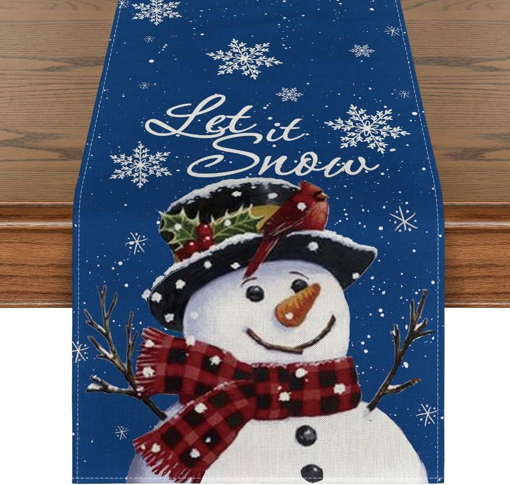 Winter Table Runner,Snowflake Decor, White, Gold, Table For Table, Seasonal, Christmas, Holiday, Home Decor