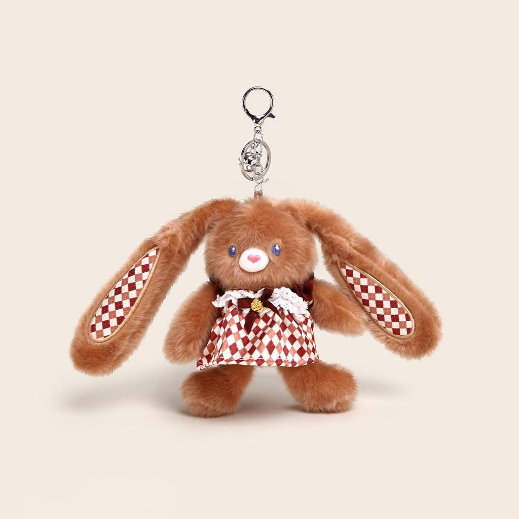 Warm Warm Stuffed Bunny Keyring With Plaid Dress Decoration For Cute Collection Fans