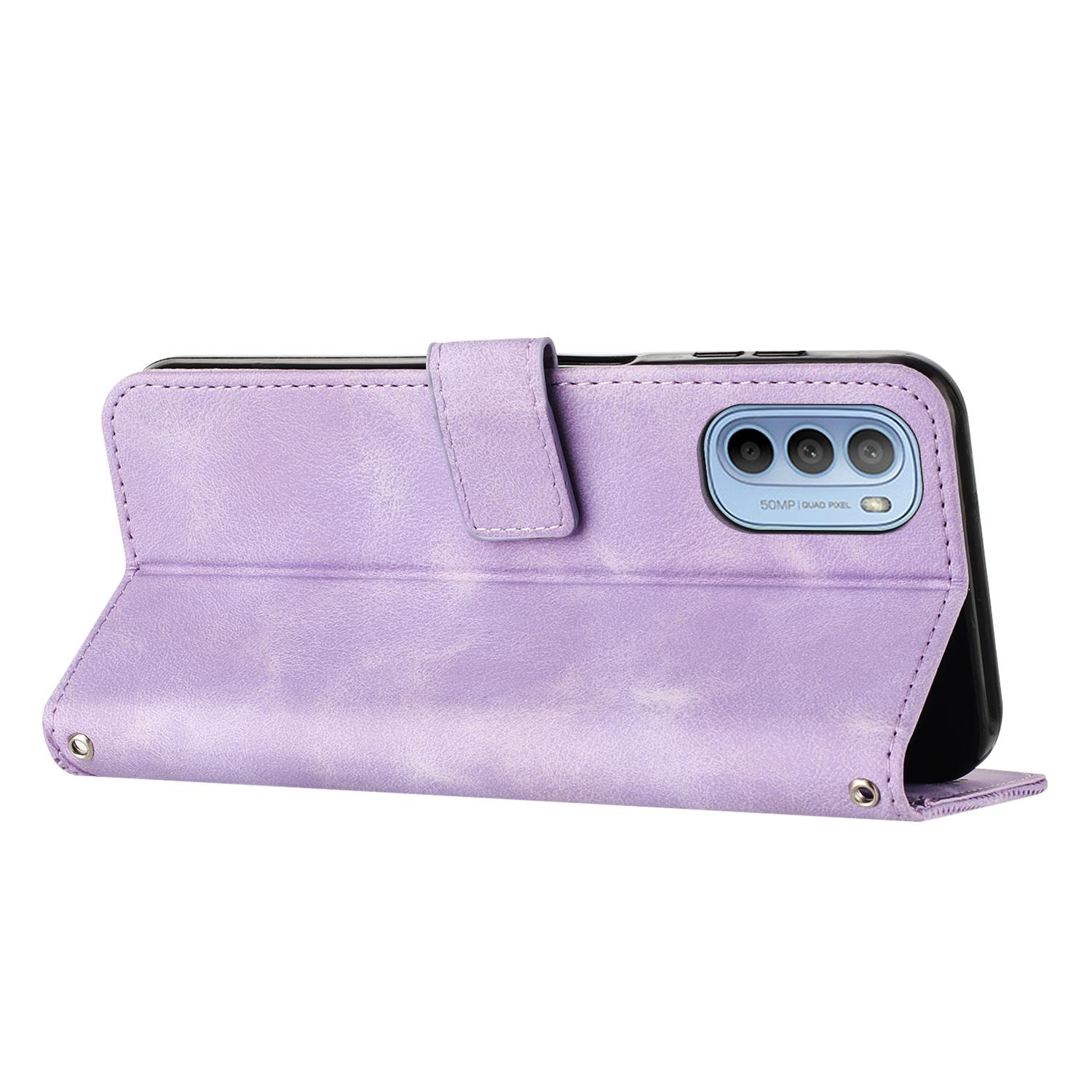 

Leather Cover for Motorola Moto G Stylus 5G (2022),Triangle Imprint Wallet Stand Phone Case with Strap Purple